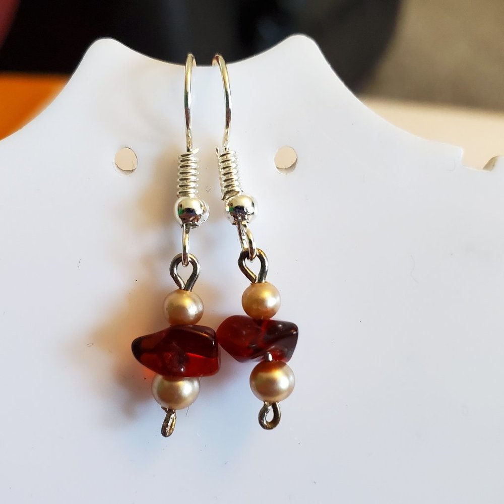 Silver Tone Hook Stone Chip Dangle Earrings Tony Alexander Jewelry Artisan Style